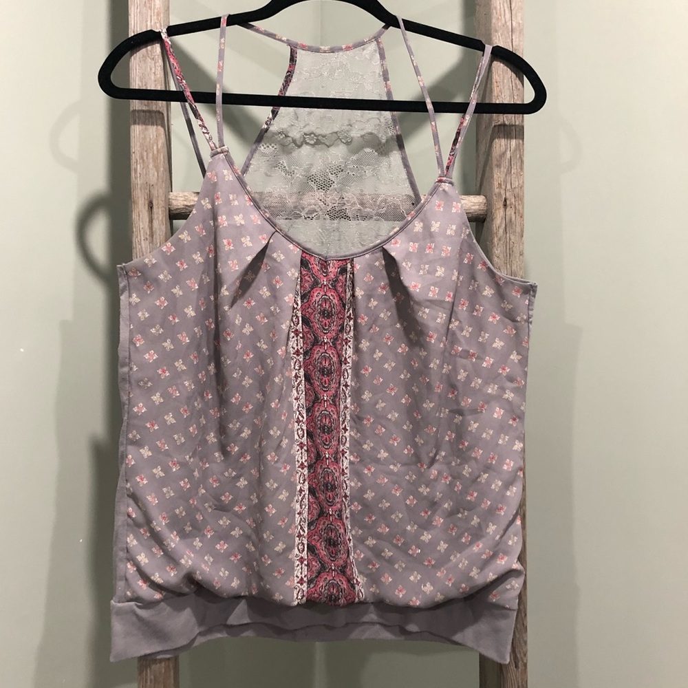 Maurices Gray String Strap Lace Tank Top L